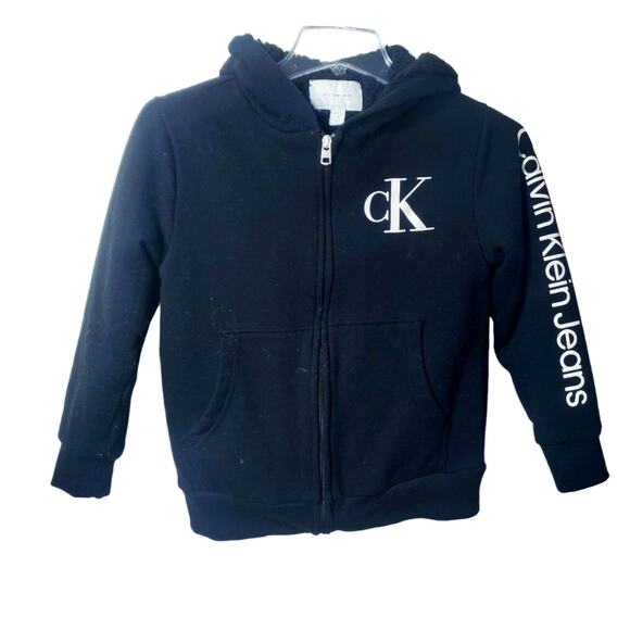 Calvin Klein Jeans Kid’s Black Zip Up Logo Hoodie Size Small - Picture 1 of 7